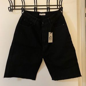 Black Longline Denim Shorts